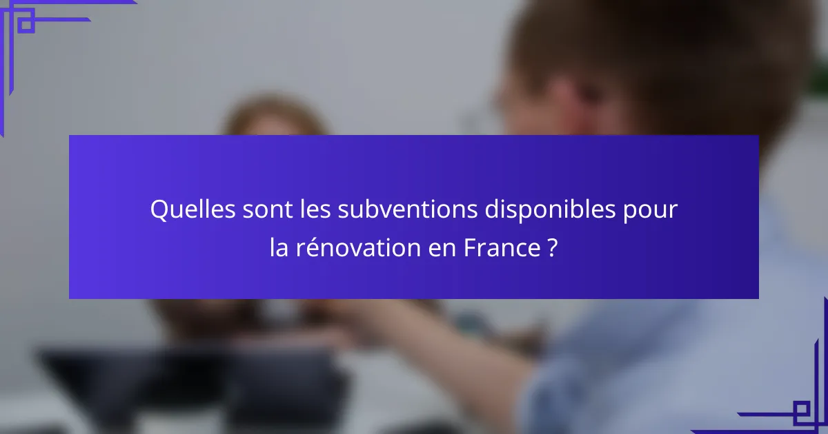 Quelles sont les subventions disponibles pour la rénovation en France ?